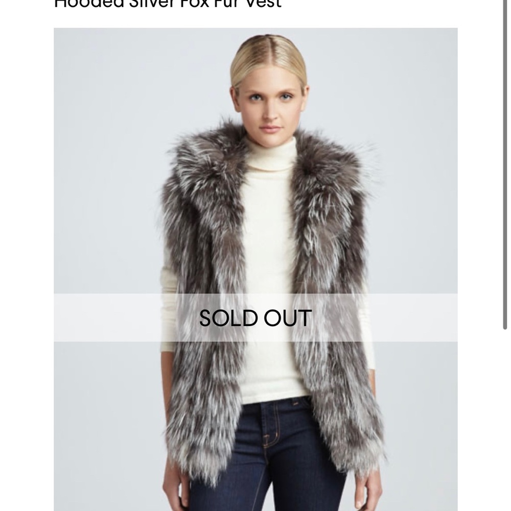 Adrienne Landau hooded Silver Fox Fur Vest